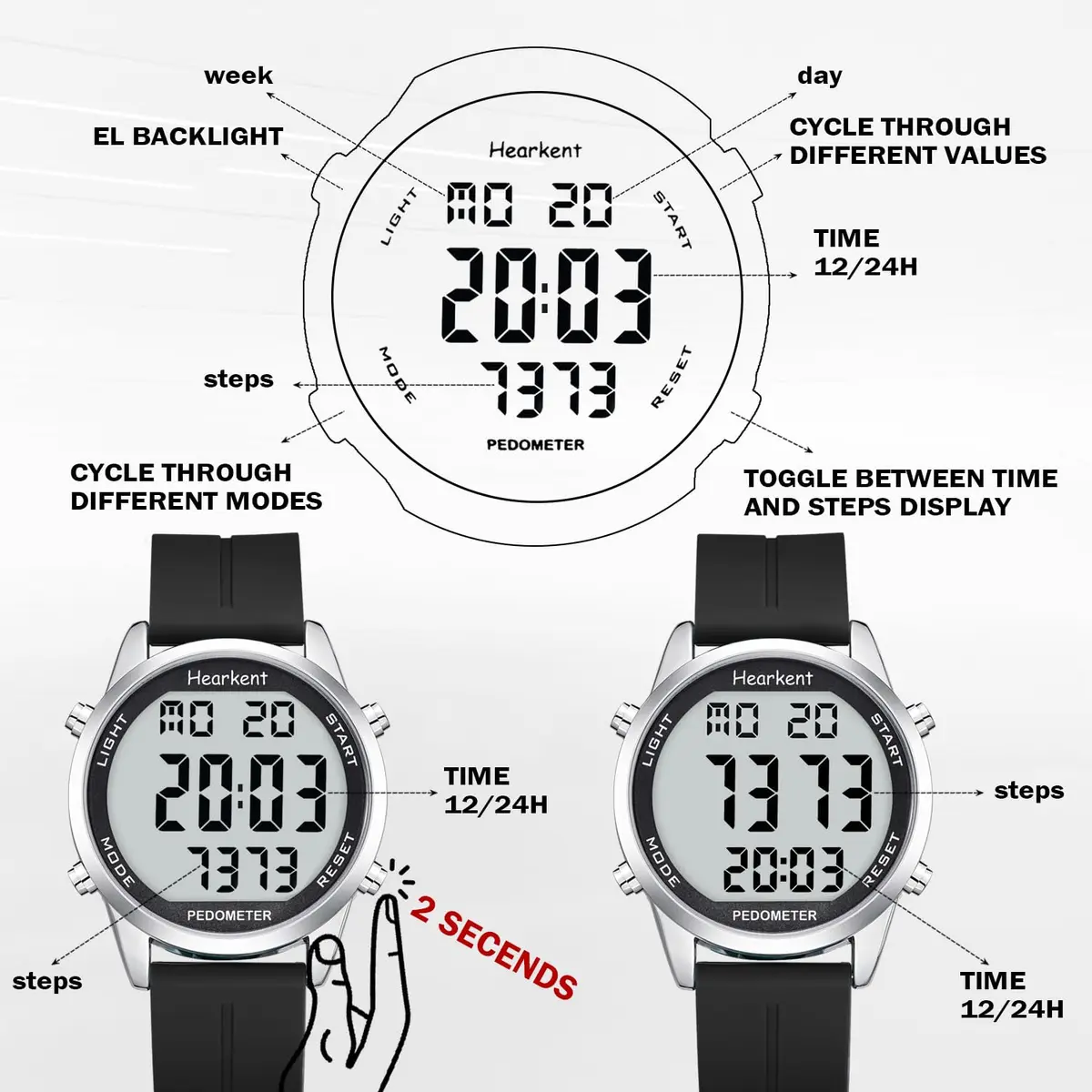 Hearkent Pedometer Watch for Walking for Senior Step Counter Watch | Large Numbers, Waterproof, Simple Control - view 6