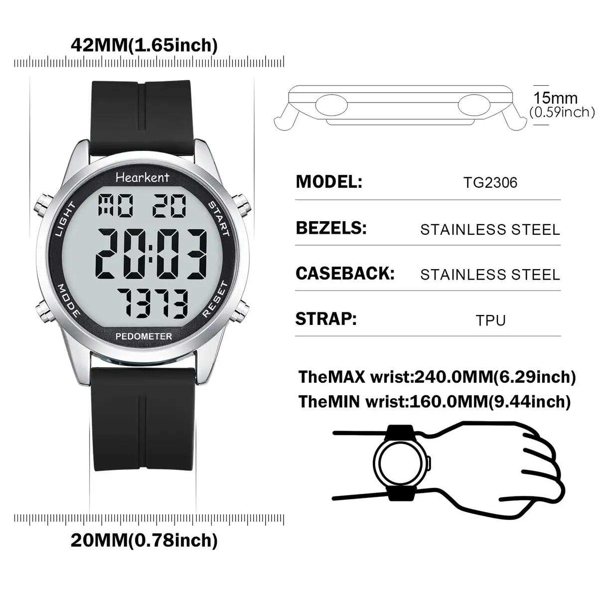 Hearkent Pedometer Watch for Walking for Senior Step Counter Watch | Large Numbers, Waterproof, Simple Control - view 9