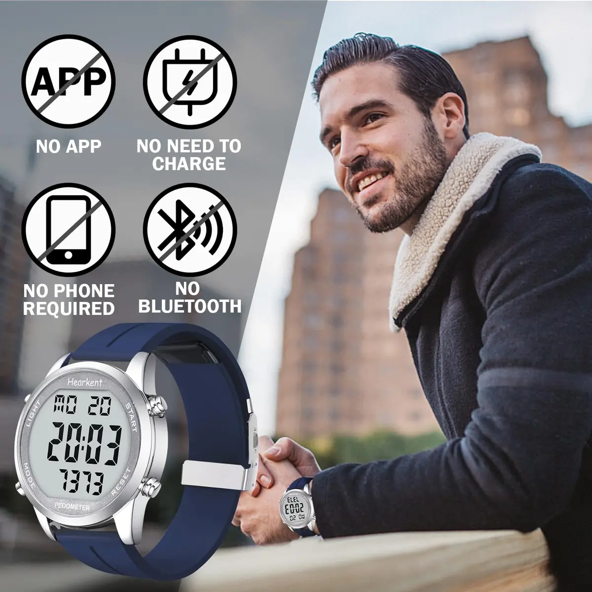 Hearkent Pedometer Watch for Walking for Senior Step Counter Watch | Large Numbers, Waterproof, Simple Control - view 2