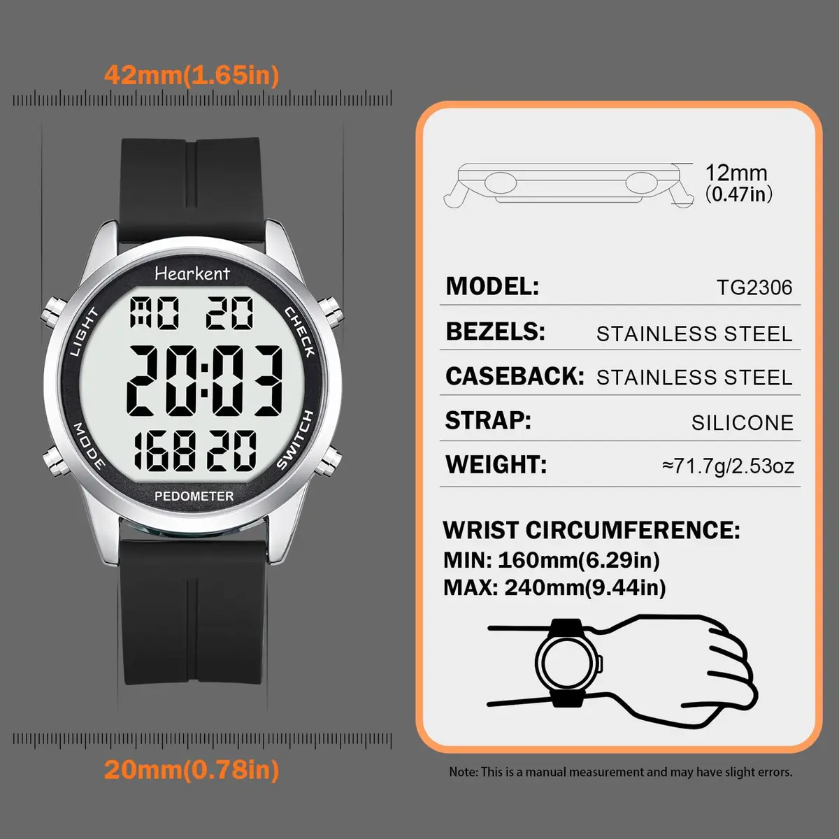 Hearkent Pedometer Watch for Walking for Senior Step Counter Watch | Waterproof, Large Display, Simple Control - view 7
