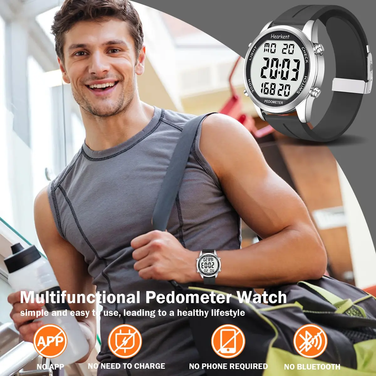 Hearkent Pedometer Watch for Walking for Senior Step Counter Watch | Waterproof, Large Display, Simple Control - view 2