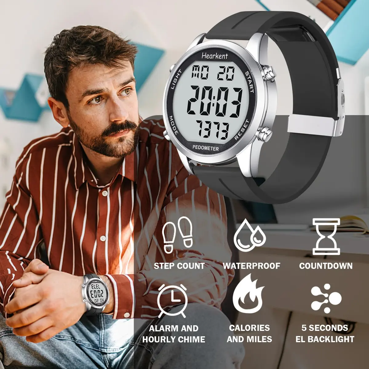 Hearkent Pedometer Watch for Walking for Senior Step Counter Watch | Simple, Waterproof, Large Display - view 2