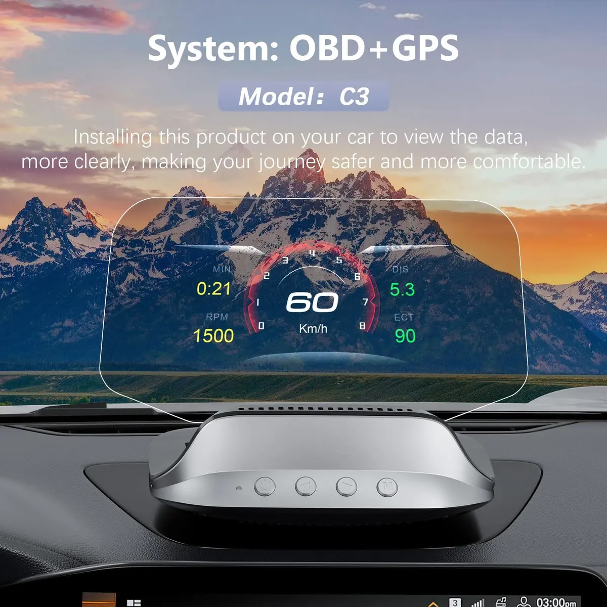 AZIJYV Heads Up Display for Cars C3 | Car Speedometer & Water Temp | Suitable for All Cars - view 2