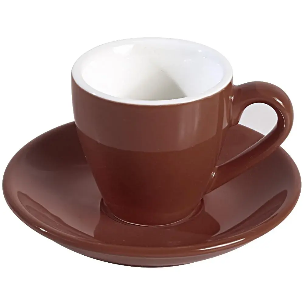 ionEgg Brown Porcelain Espresso Cup with Saucer, 80ml (2.7Oz) - Pro-Grade Lead-Free Ceramic - main product image