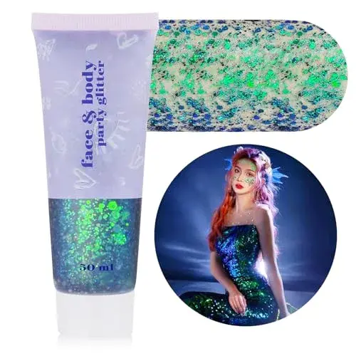 MEICOLY Chameleon Green Chunky Glitter Gel 50ml | Self-Adhesive Face, Body & Hair Sparkle - main product image