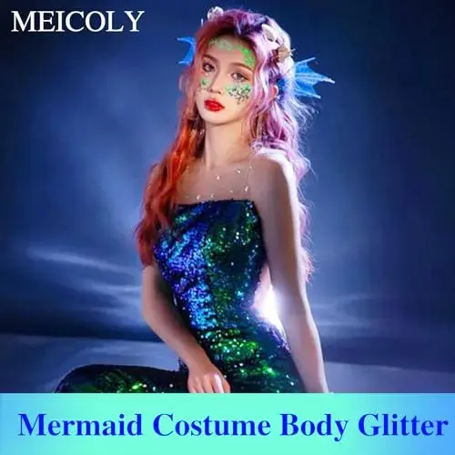 MEICOLY Chameleon Green Chunky Glitter Gel 50ml | Self-Adhesive Face, Body & Hair Sparkle - view 2
