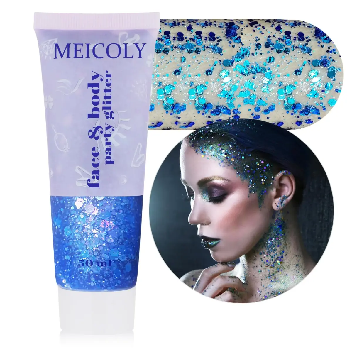 MEICOLY Chameleon Blue Glitter Gel | Holographic Chunky Face Glitter for 4th of July Outfits - main product image
