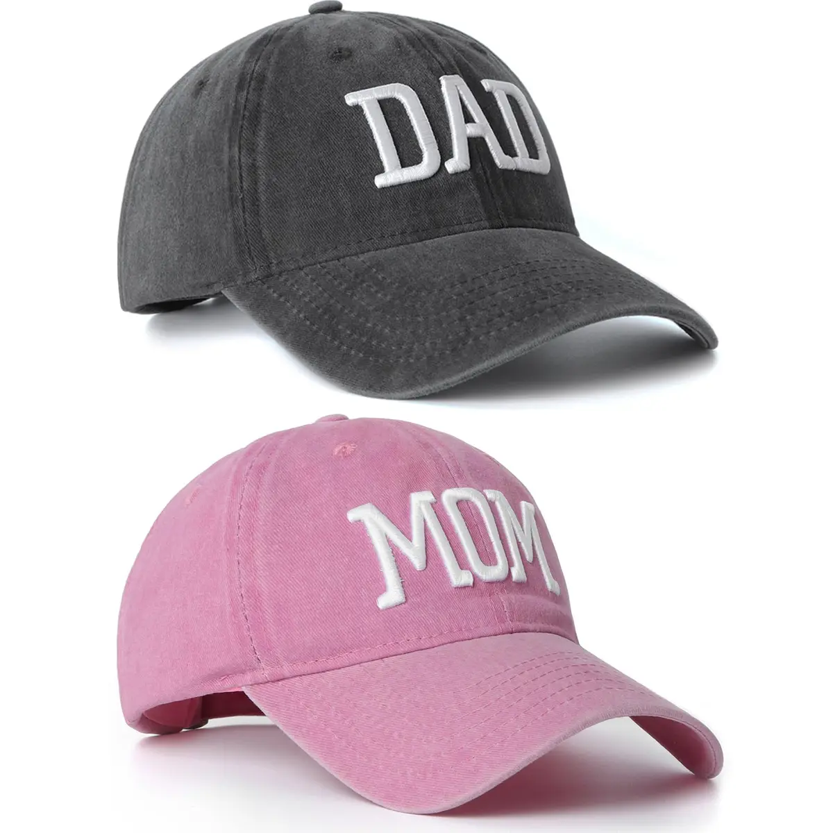 Aeonda Mom Dad Embroidered Baseball Caps Set of 2 Adjustable Cotton Hats | Pigment-Dyed Vintage Style - view 2