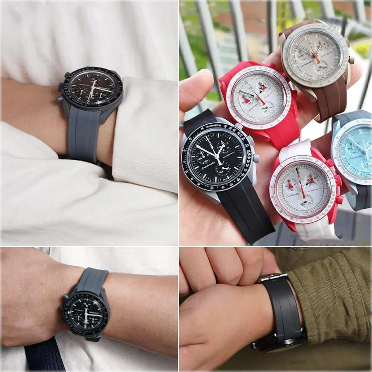 Niziruoup Red Silicone Watch Band for Omega x Swatch Moonswatch 20mm (0.79 inch) | Curved End No Gap - view 5