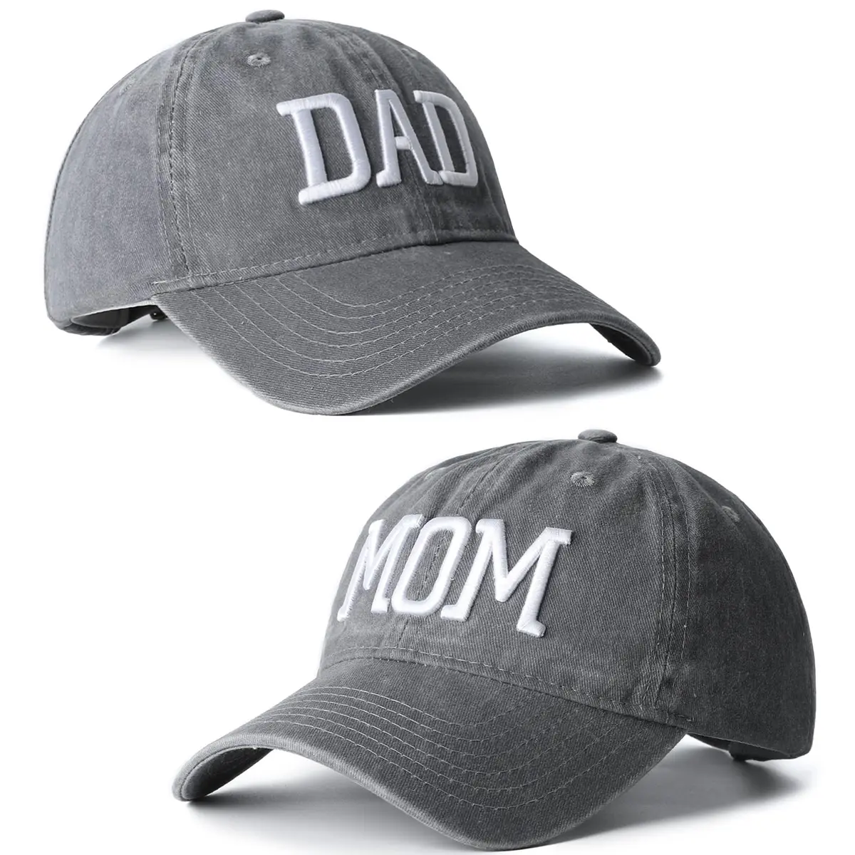 Aeonda Mom Dad Embroidered Baseball Caps Set of 2 Adjustable Cotton Hats | Matching Couple Gifts - main product image
