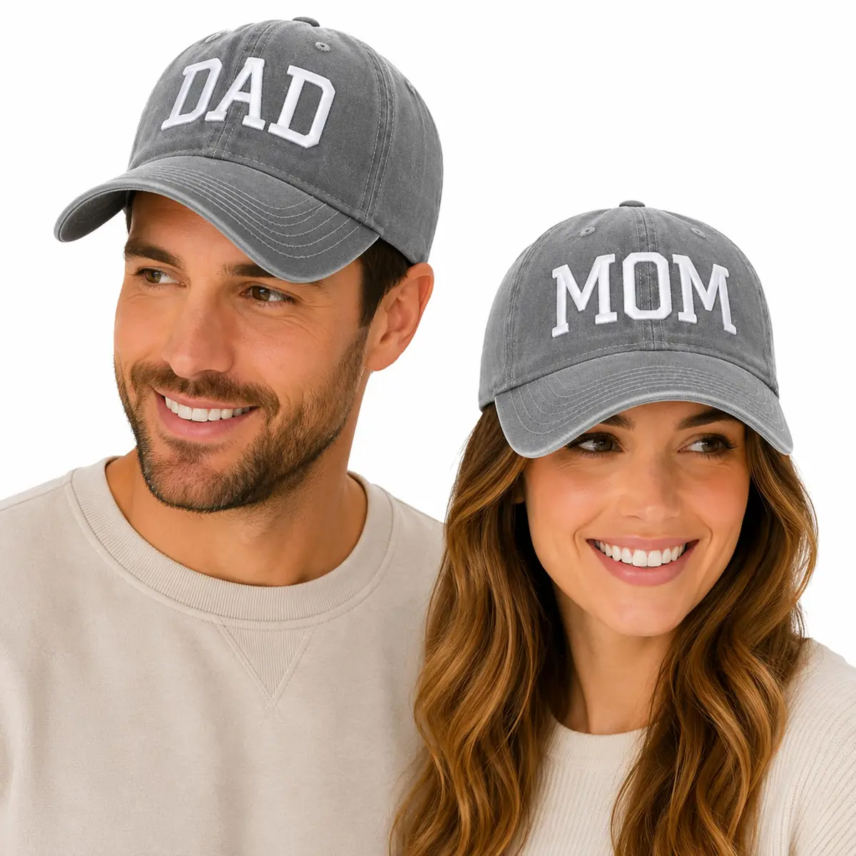 Aeonda Mom Dad Embroidered Baseball Caps Set of 2 Adjustable Cotton Hats | Matching Couple Gifts - view 2