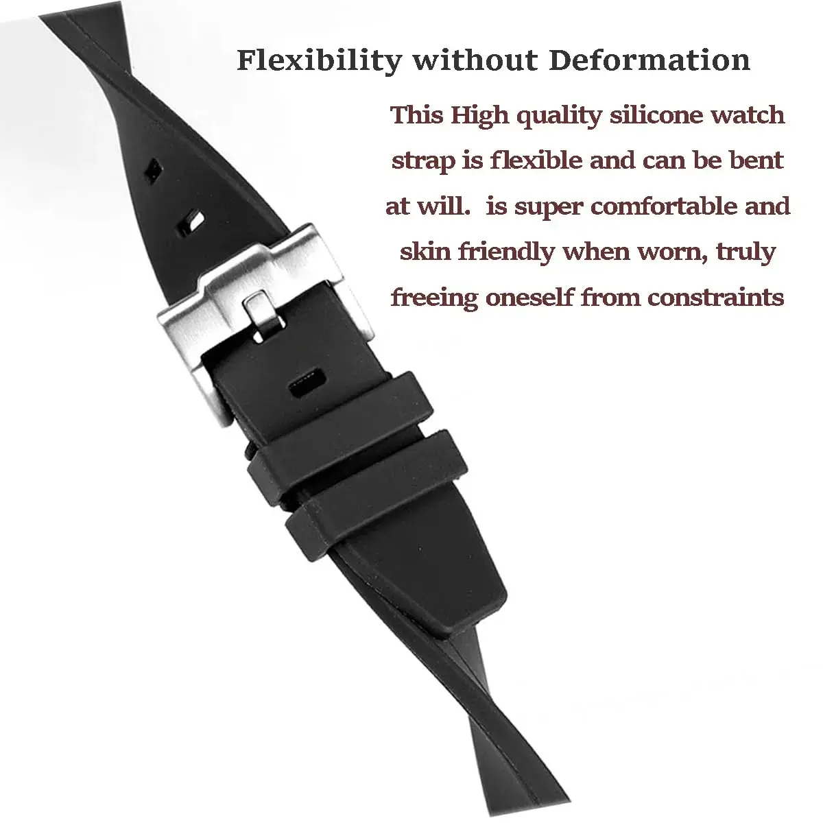Niziruoup 20mm Silicone Watch Strap | Curved End No Gap Black Band for Omega X Swatch Moonswatch - view 2