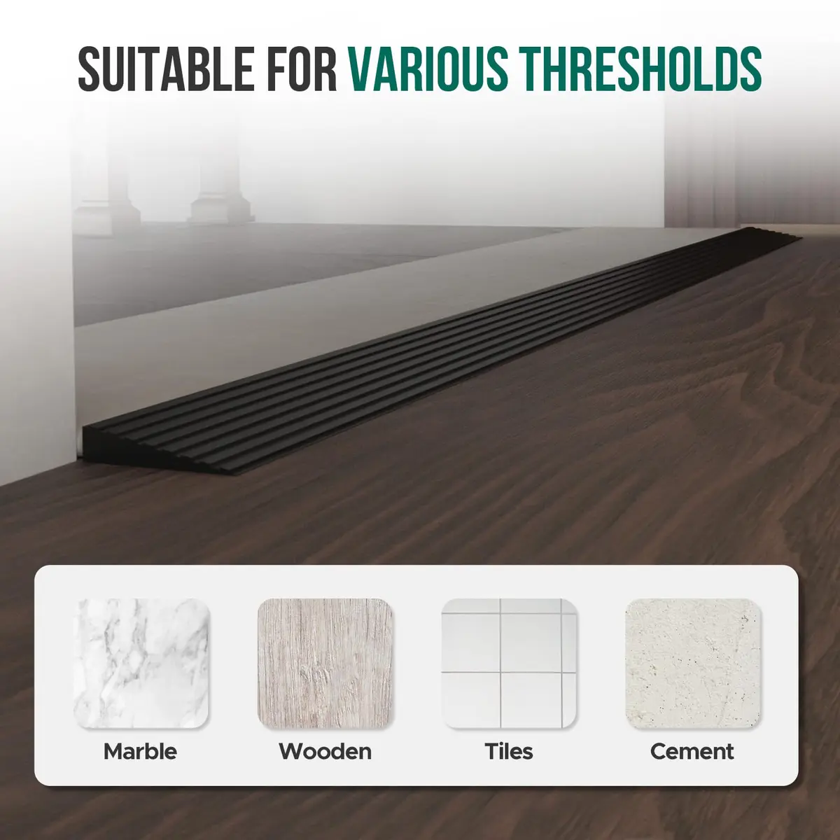 Boiarc Threshold Ramps for Doorways 3/8'' Rise-3.3Ft Long | Rubber Non-slip Threshold Strip - view 6