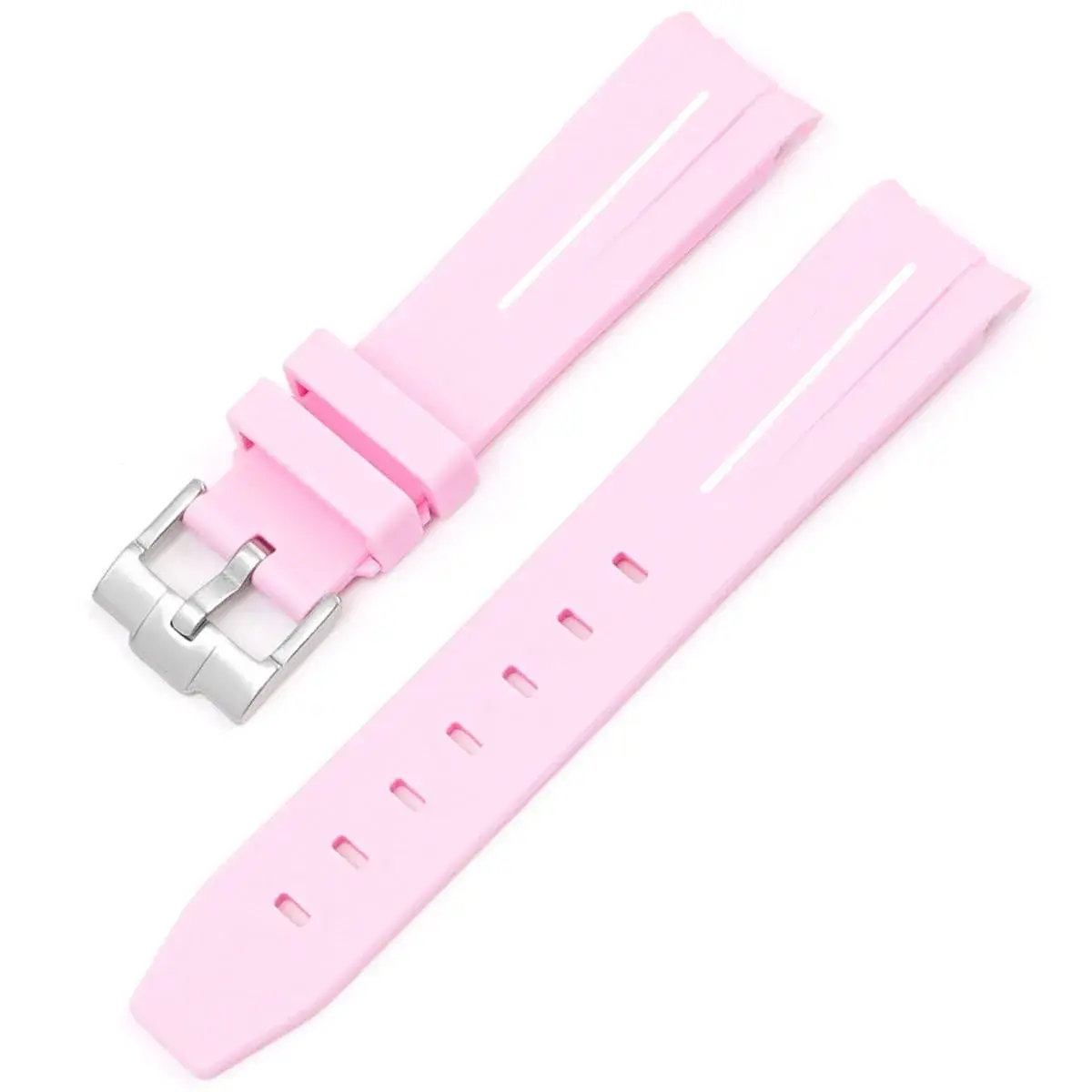 Niziruoup Pink White Line Rubber Watch Band for Moonswatch 20mm (0.79in) | Curved No Gap, Premium TPU - main product image