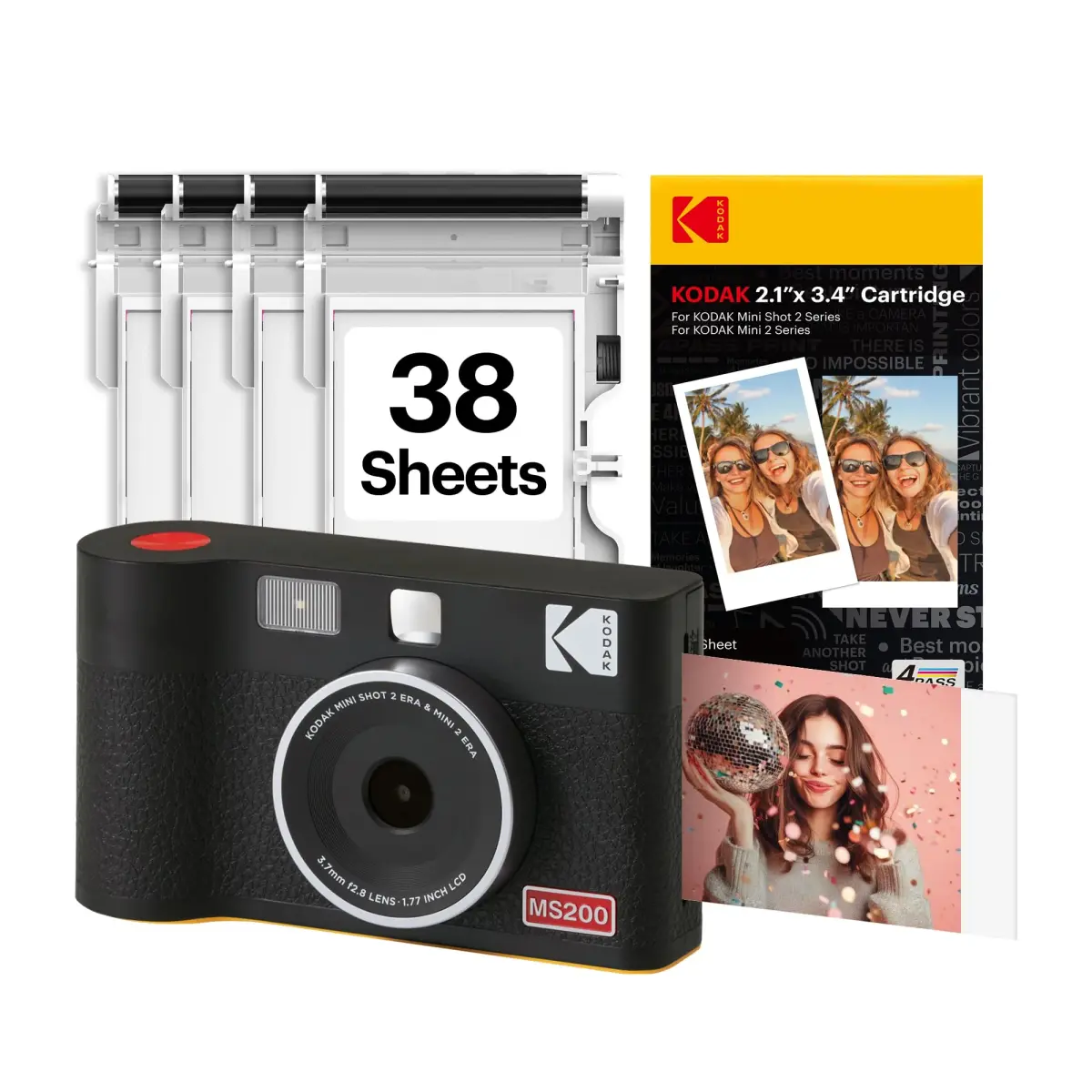 KODAK Mini Shot 2 ERA Instant Camera & Photo Printer 2x3" (Black, 38 Sheets) | Genuine 4PASS Dye-Sublimation Printing - main product image