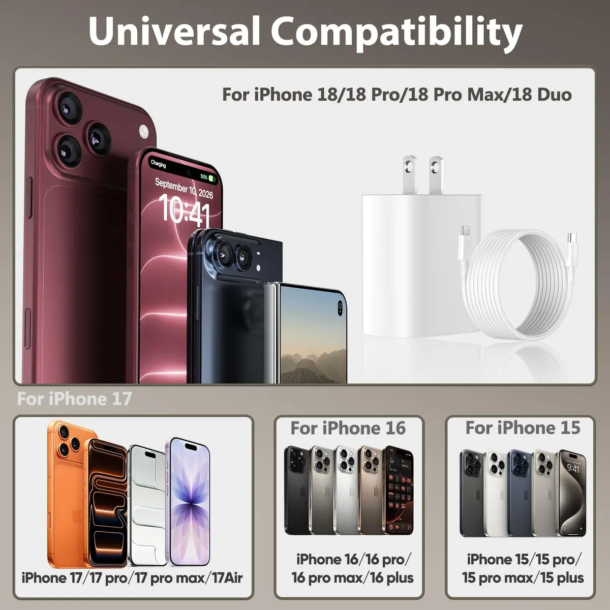 Ubearkk iPhone 18/17/16/15 Pro Max Charger 20W 10 FT USB C Cable | Fast Charging & Long Cord - view 5