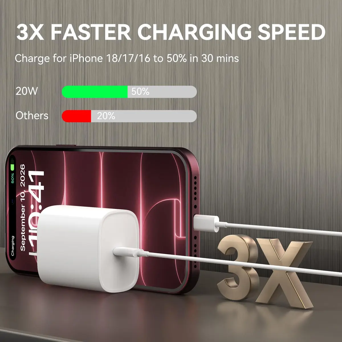 Ubearkk iPhone 18/17/16/15 Pro Max Charger 20W 10 FT USB C Cable | Fast Charging & Long Cord - view 2