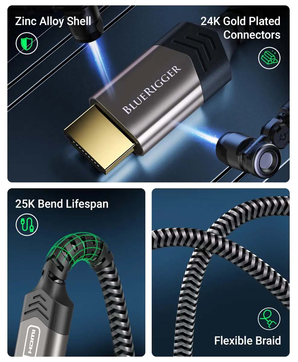 BlueRigger 4.57m (15FT) Micro HDMI to HDMI Cable | 4K@60Hz HDR, 18Gbps Braided Cord - view 7