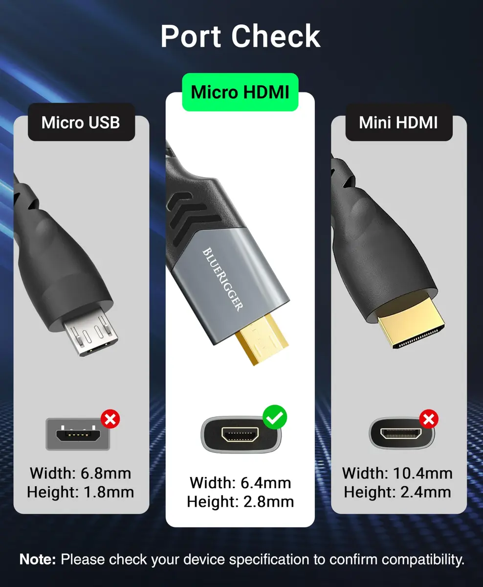 BlueRigger 4.57m (15FT) Micro HDMI to HDMI Cable | 4K@60Hz HDR, 18Gbps Braided Cord - view 3