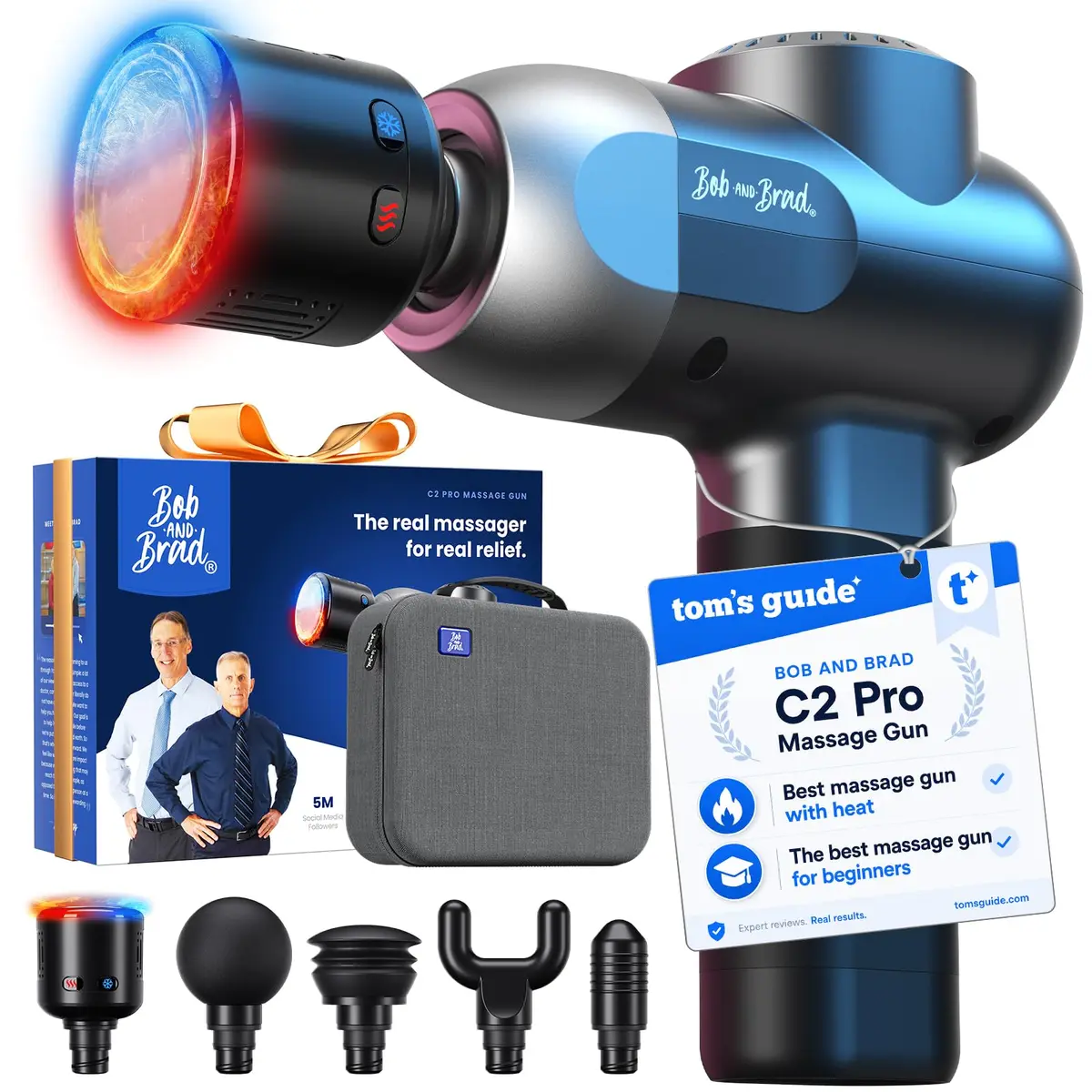 BOB AND BRAD C2 Pro Percussion Massage Gun with Heat & Cold Therapy, 1.5 lbs Mini Massage Gun | Deep Tissue Back Massager for Athletes - main product image