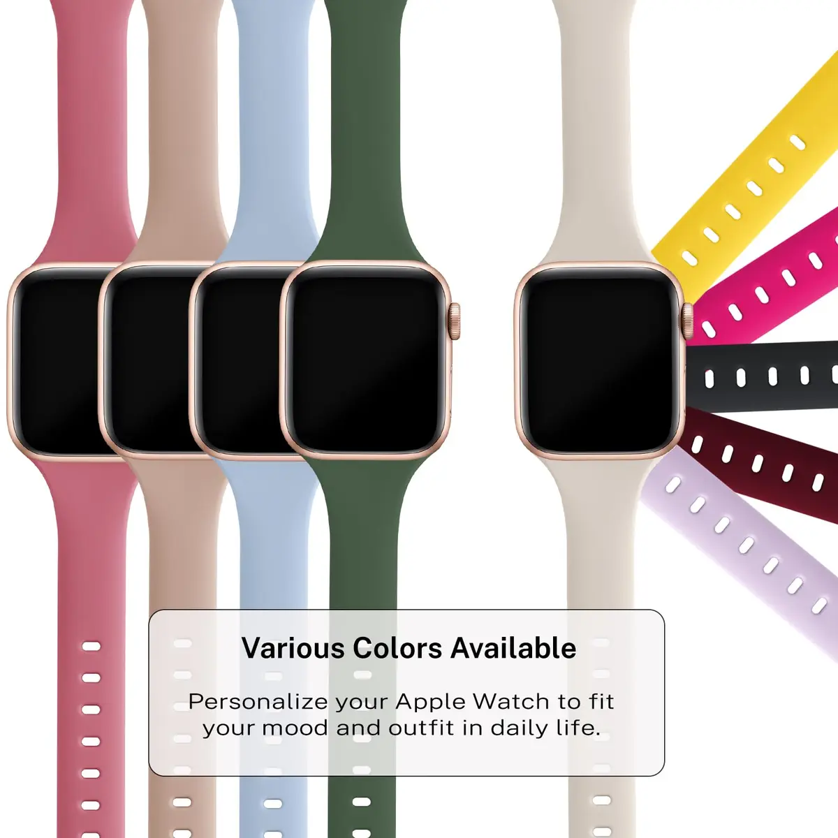 Drimobiuty Slim Thin Silicone Sport Watch Band Compatible with Apple Watch Series 1-11, Ultra, SE 38mm-49mm | Water-Resistant, Breathable, Water Resistant - view 4