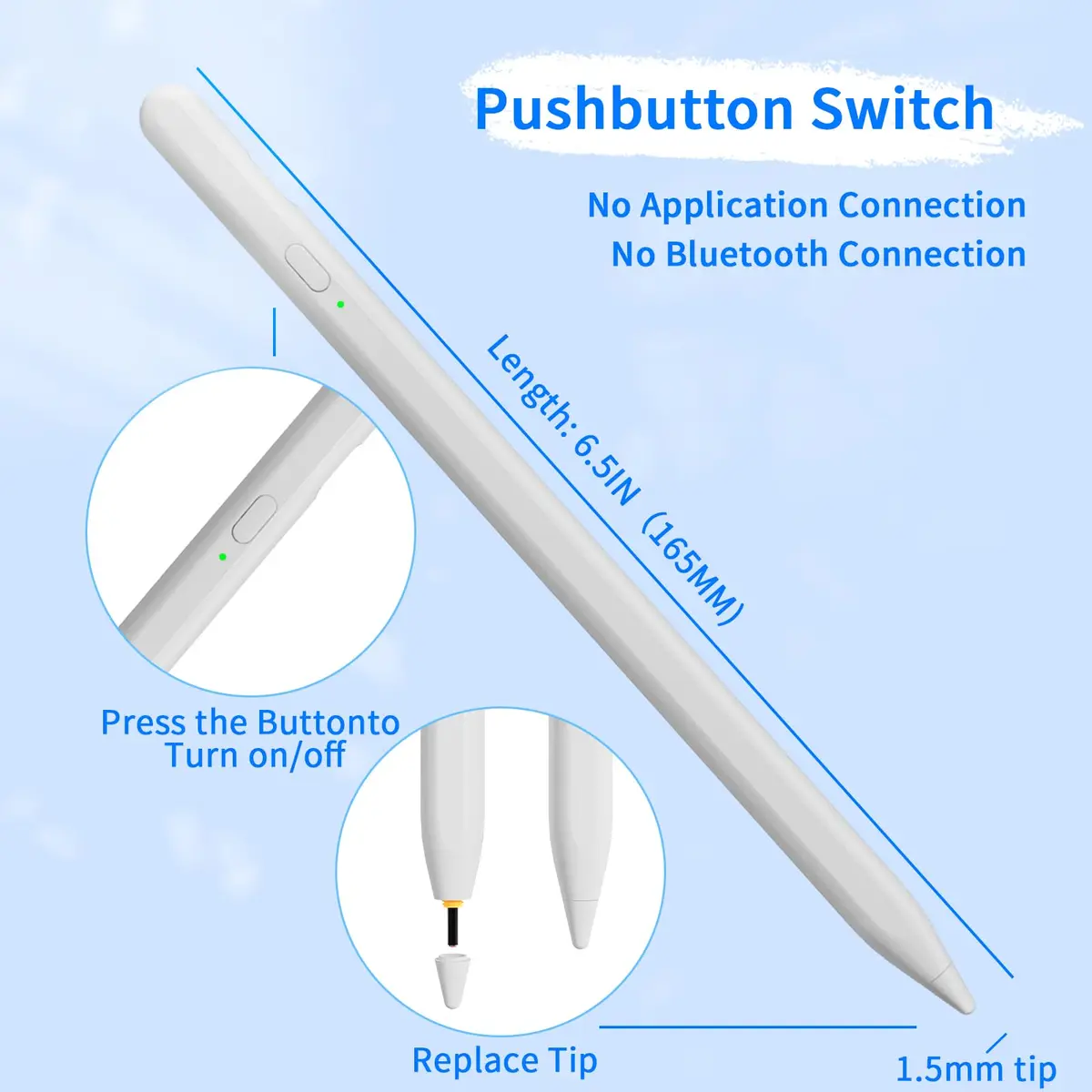 JXYHMY Universal Stylus Pen for Touch Screens, White | Compatible with iPhone, iPad, Android Devices (6.5 inches) - view 3