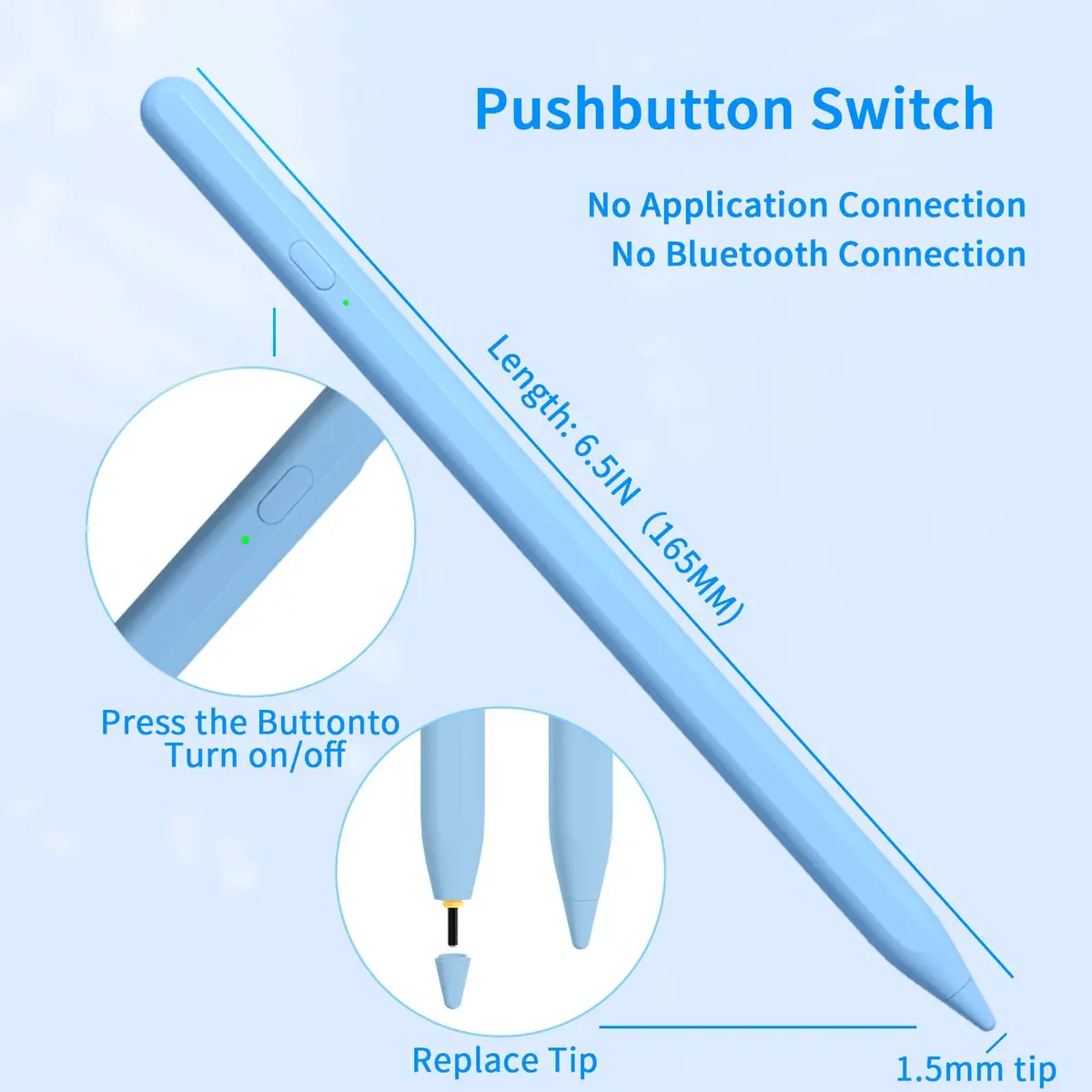JXYHMY Universal Stylus Pen for Touch Screens, Fine Point iPad Pencil with Magnetic Adsorption & Power Display, Blue | Compatible with iPhone, iPad, Android - view 3