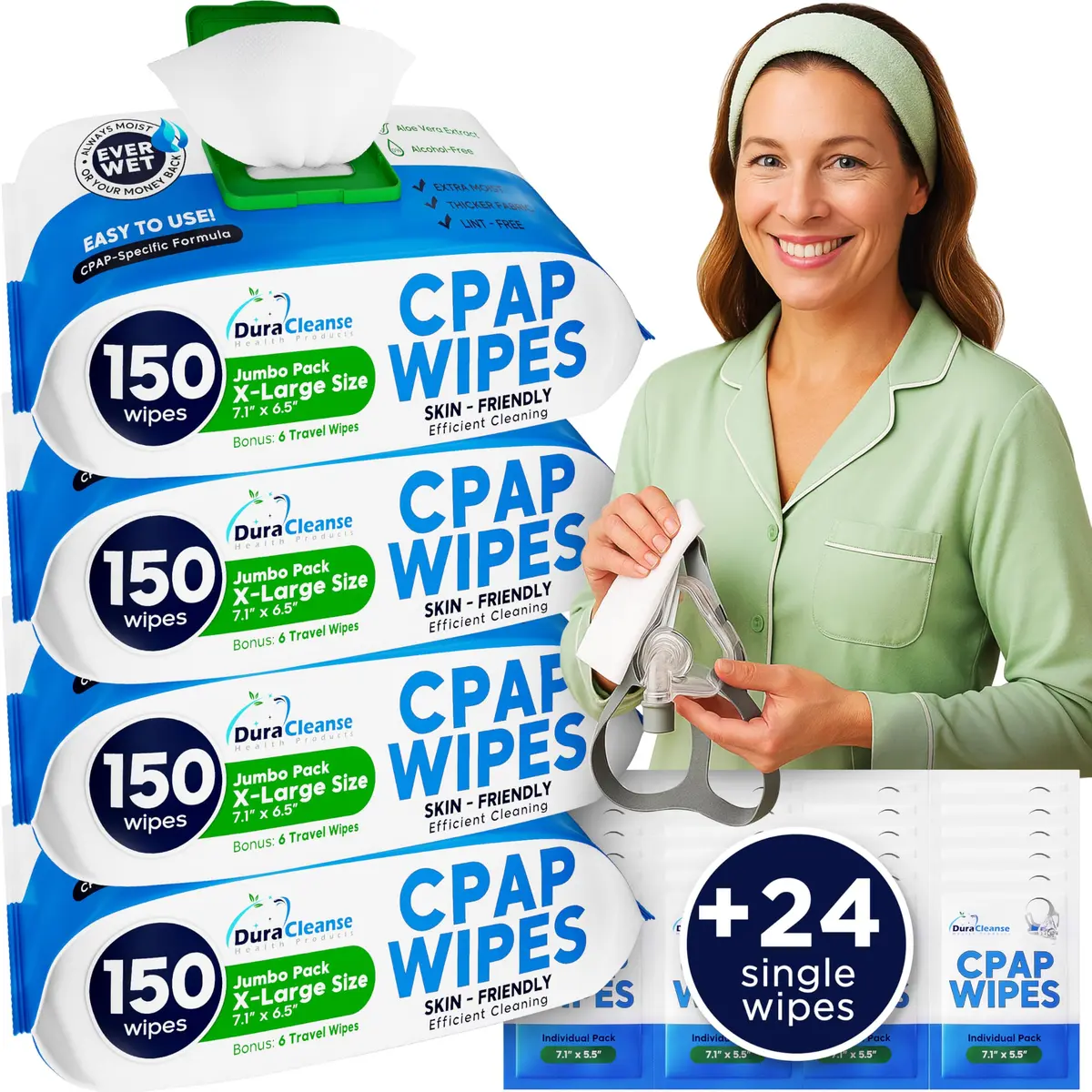Dura Cleanse Bulk CPAP Cleaning Wipes XL Moist for Masks & Hoses 624 Count (Pack of 4) | Quick Daily Clean No Soaking - main product image
