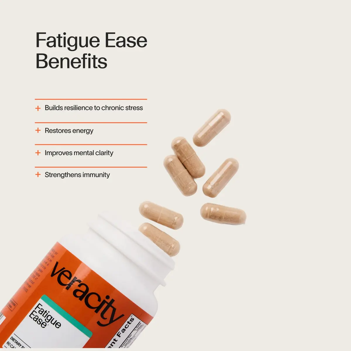 Veracity Selfcare Fatigue Ease Adrenal Support Supplement for Stress Resilience, 60 Capsules | Supports Cortisol & Energy - view 2