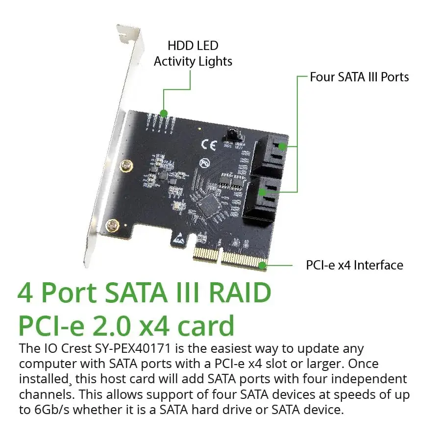 IO CREST 4 Port SATA III PCI-e x2 RAID Expansion Card - view 2