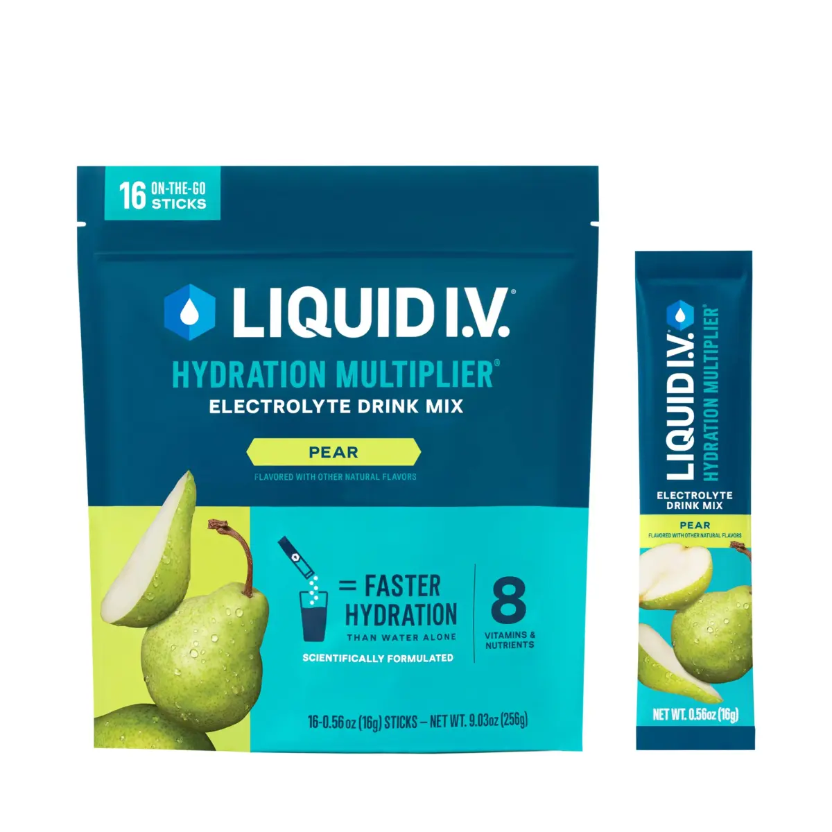 Liquid I.V. Hydration Electrolytes Pear 16 Count Stick Pack | Clinically Tested Hydration Faster Than Water - main product image