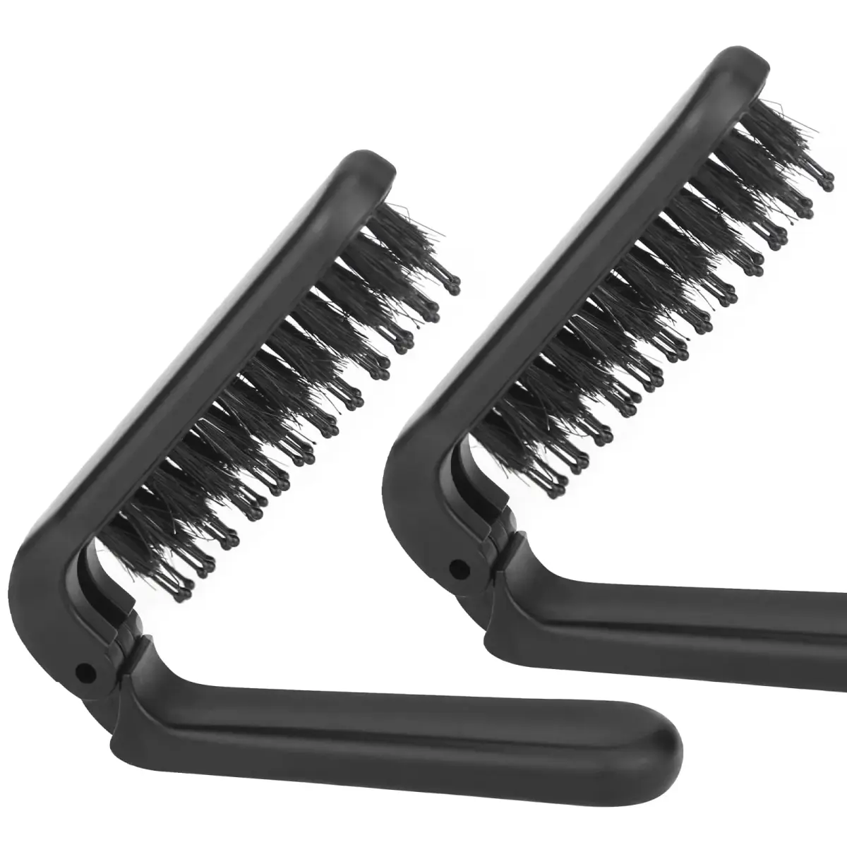 Ancable 2Pcs Folding Hair Brush with Boar Bristle & Nylon Needles, Black | Detangles & Smooths Hair - main product image