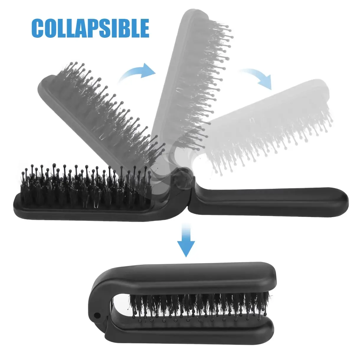 Ancable 2Pcs Folding Hair Brush with Boar Bristle & Nylon Needles, Black | Detangles & Smooths Hair - view 4