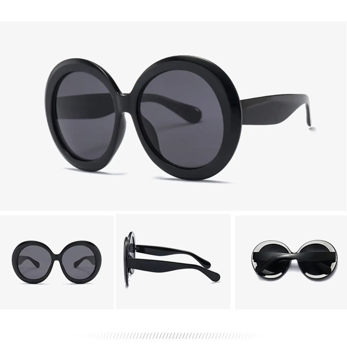 ADE WU Oversized Round Sunglasses for Women,Black Frame | 75mm UV400 Big Circle Shades - view 4