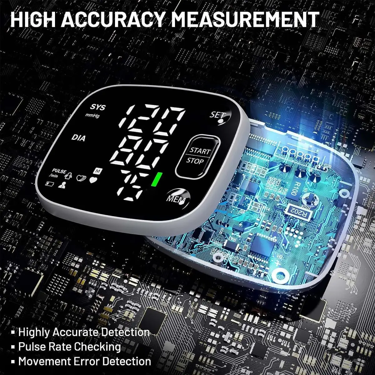 Oklar Rechargeable Wrist BP Monitor with Voice Broadcast & LED Display, 240 Readings for 2 Users | Accurate Home Health Monitoring - view 2