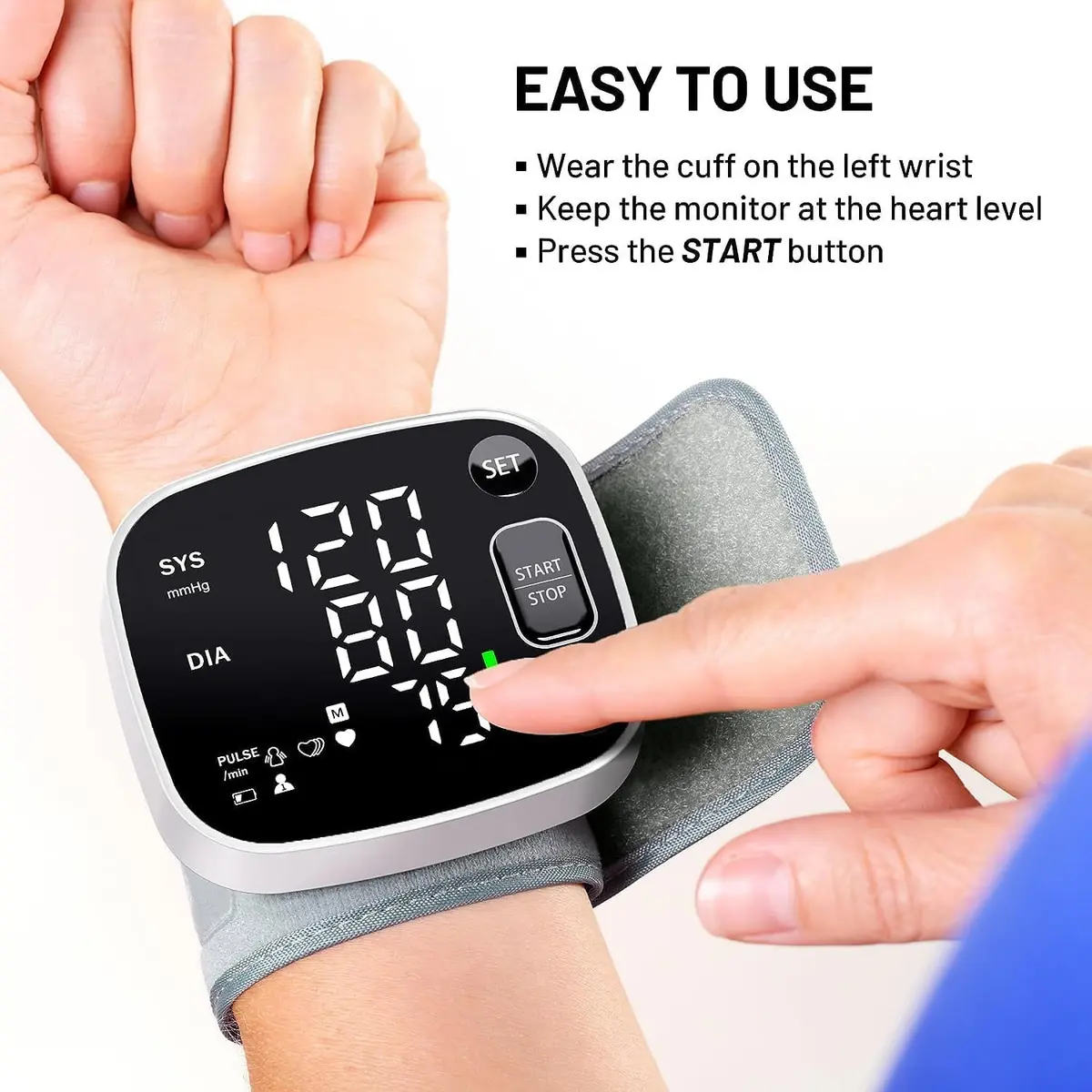 Oklar Automatic Wrist Blood Pressure Monitor | FDA Cleared Rechargeable BP Machine with Voice Broadcast & Dual User Mode - view 6