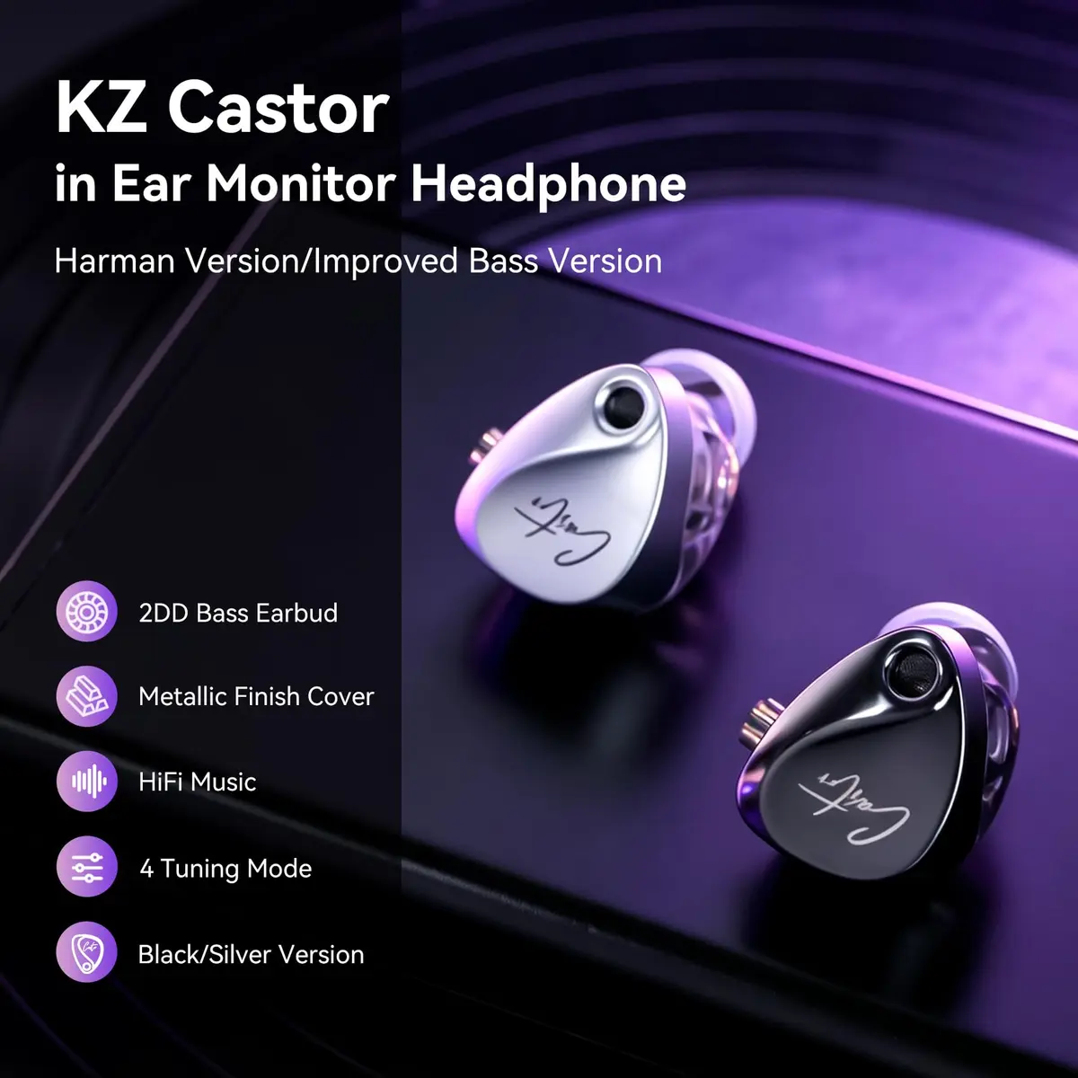 KZ Castor Dual Dynamic Driver Wired In-Ear Monitor Headphones with Mic & Tunable Sound, BassBlack, 2-Pack | HiFi Sound for Musicians - view 2
