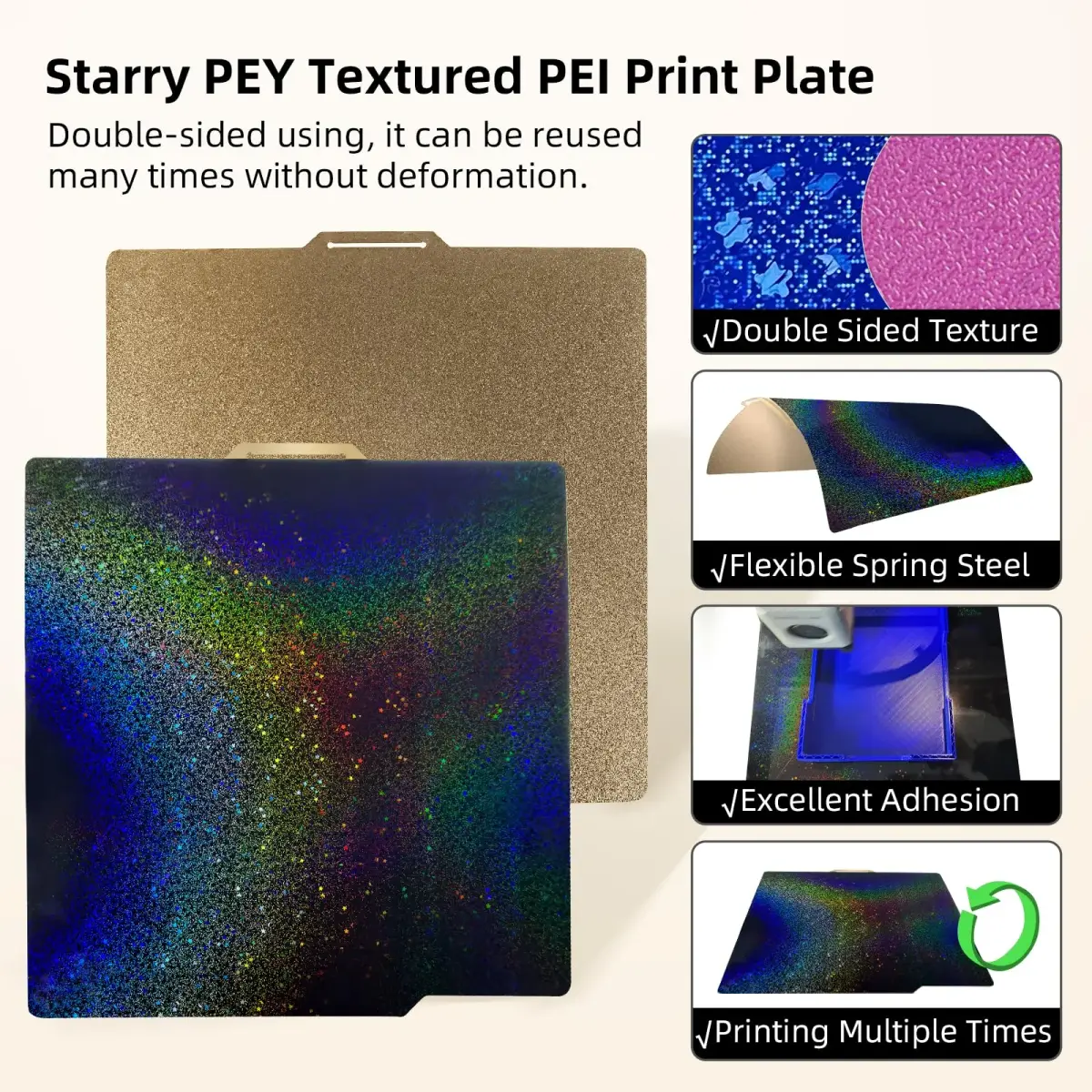 IdeaFormer-3D Rainbow PEY+Textured PEI Build Plate 257x257mm | Starry PEY & Frosted PEI for Bambu Lab Printers - view 4