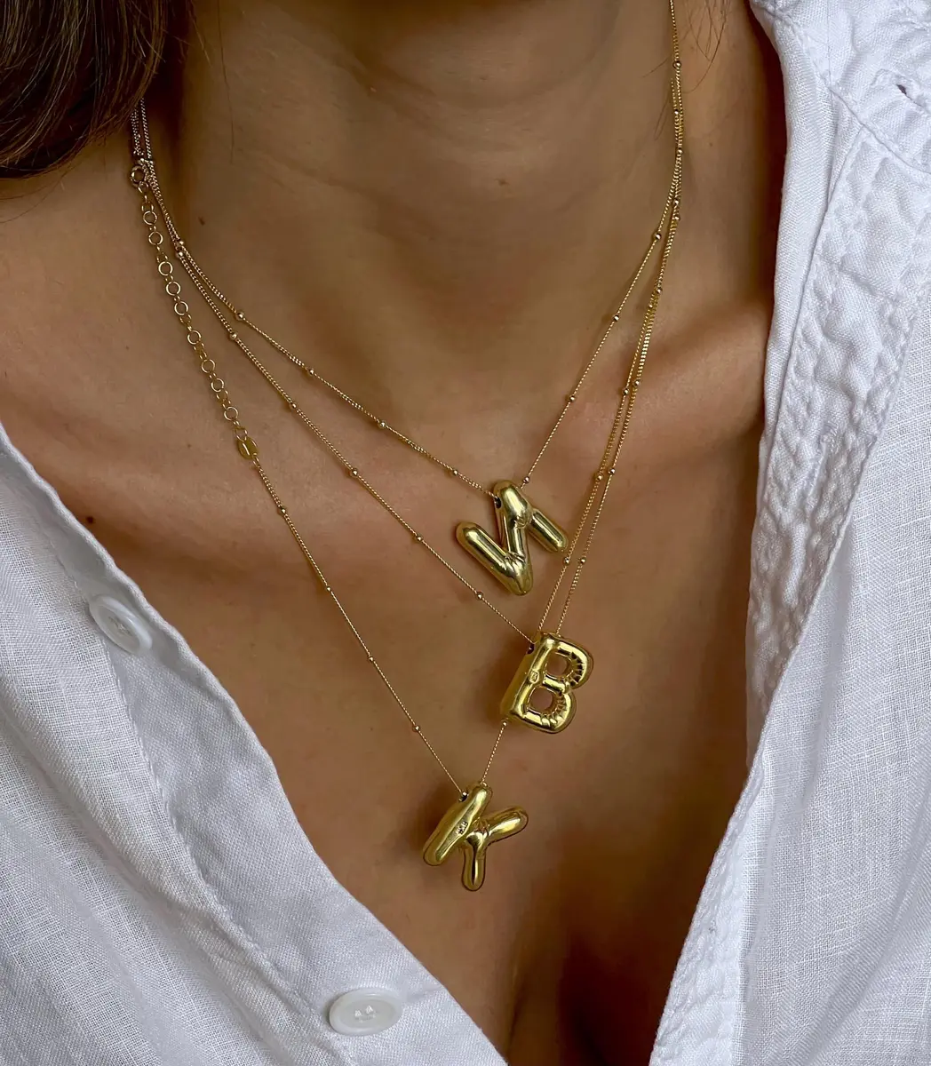 DIOWUS Bubble Letter Necklace for Women, 18k Gold Plated, Alphabet Pendant, 40.6-81.3cm | Stylish Gift - view 5
