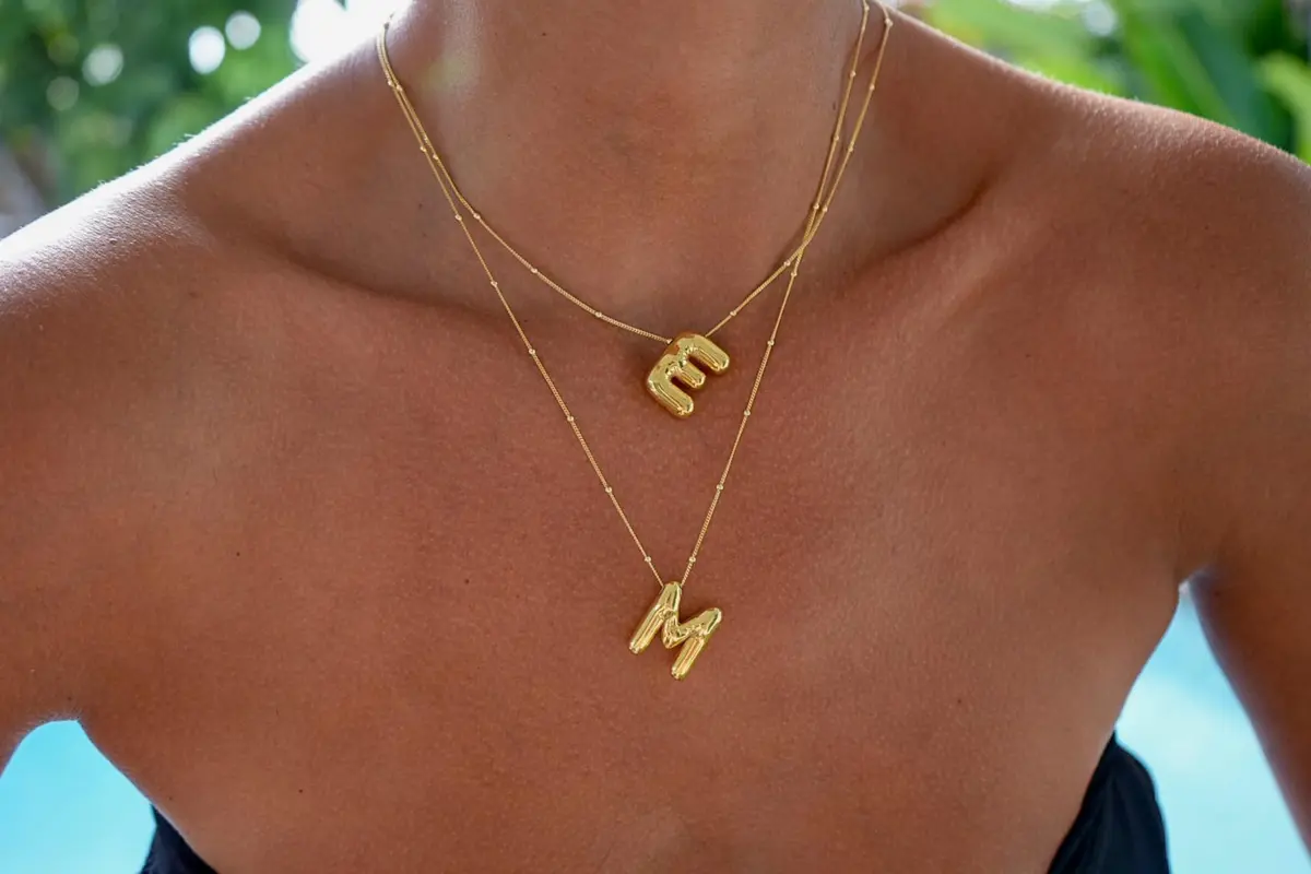 DIOWUS Bubble Letter Necklace for Women, 18k Gold Plated, Alphabet Pendant, 40.6-81.3cm | Stylish Gift - view 6