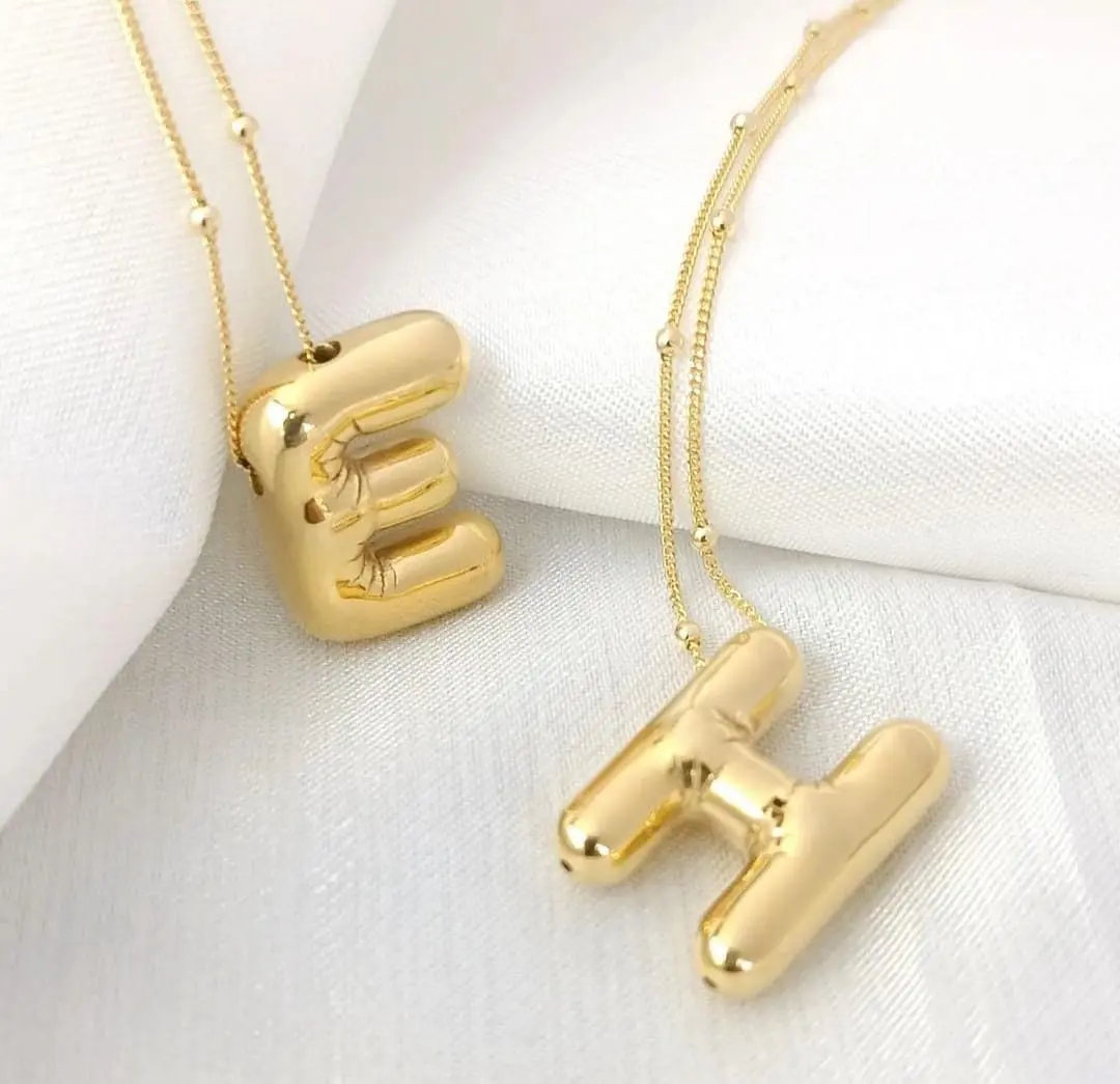 DIOWUS Bubble Letter Necklace For Women, 18k Gold Plated, Alphabet Pendant, 18-inch Chain, Gift for Girlfriend (E) - view 5