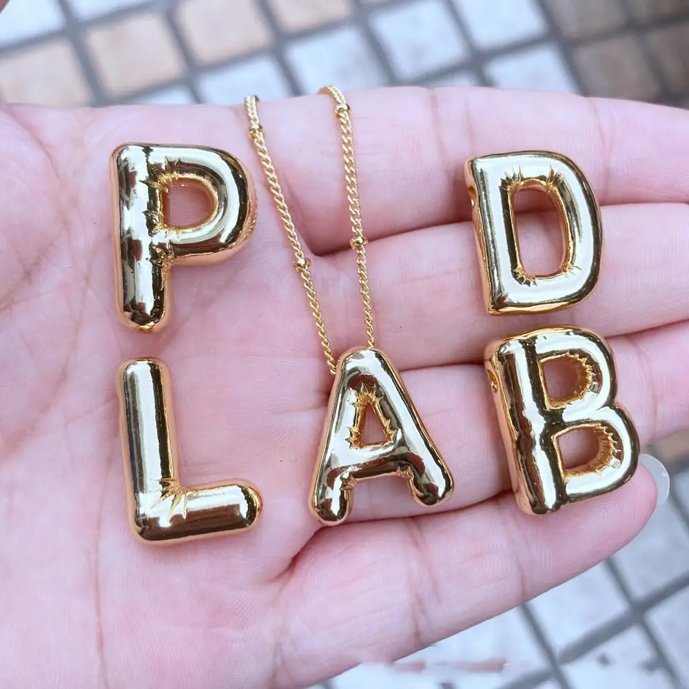 DIOWUS Bubble Letter Necklace For Women, 18k Gold Plated, Alphabet Pendant, 18-inch Chain, Gift for Girlfriend (E) - view 2