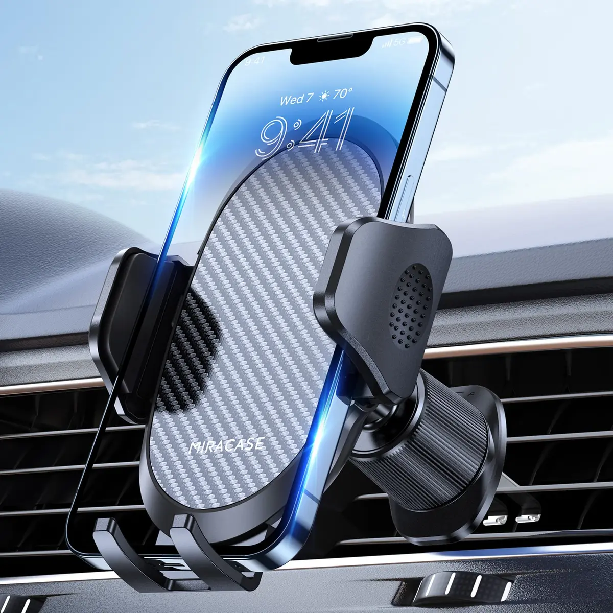 Miracase Car Phone Holder with Metal Hook Clip | Universal Air Vent Mount for Smartphones, Garmin GPS, iPhone & Android, Dark Black - main product image