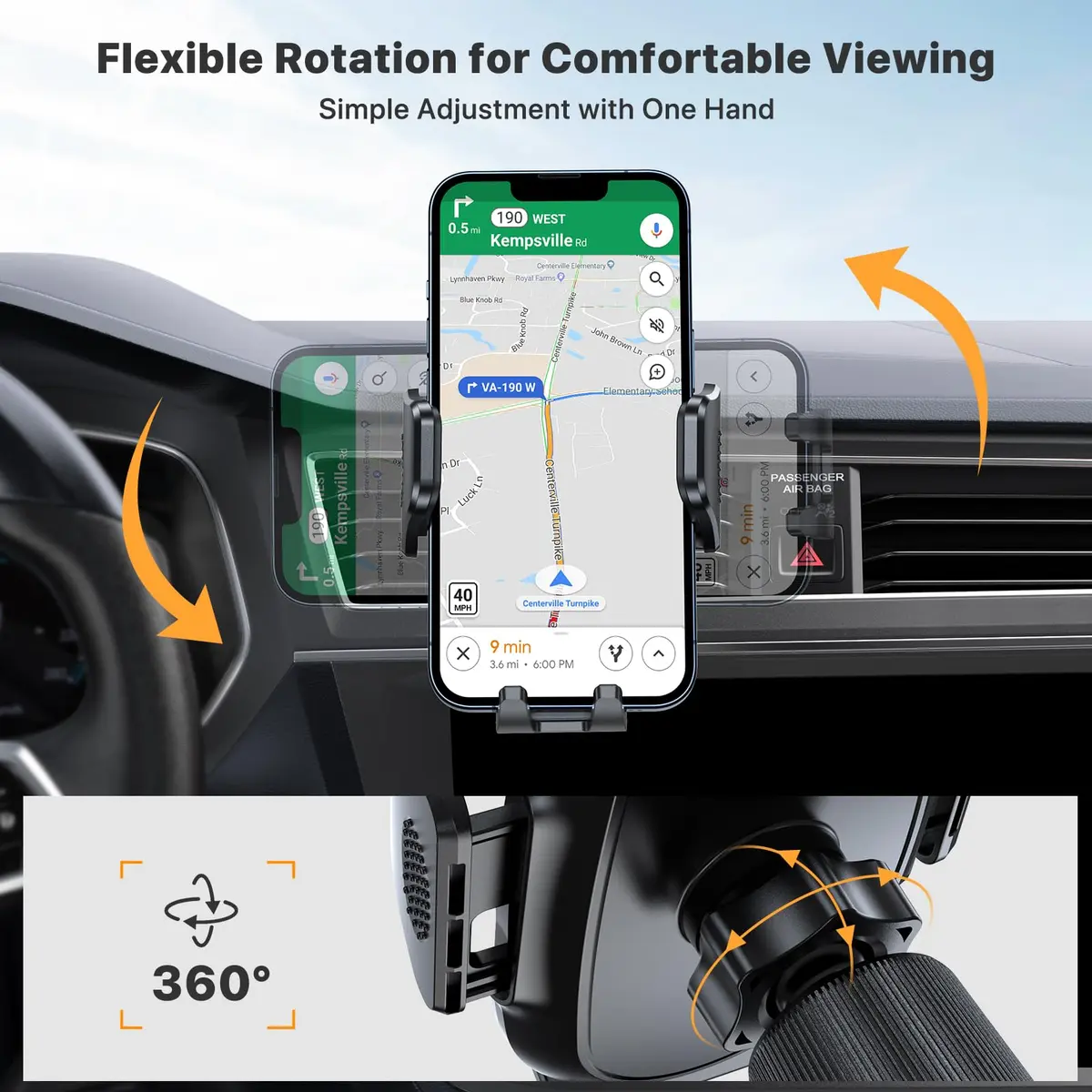 Miracase Car Phone Holder with Metal Hook Clip | Universal Air Vent Mount for Smartphones, Garmin GPS, iPhone & Android, Dark Black - view 5