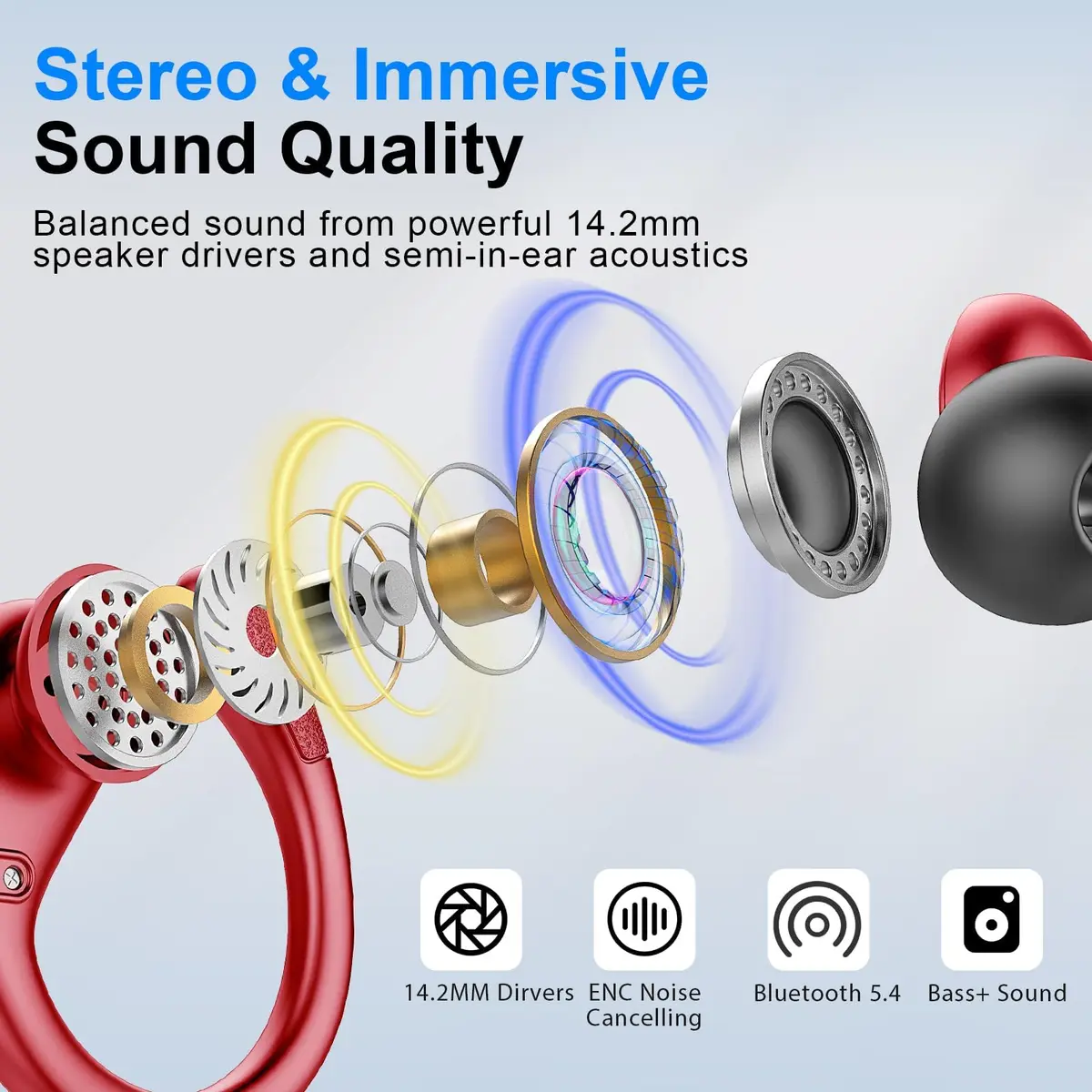 Ltinist Wireless Earbud 75Hrs Bluetooth 5.4 Waterproof IP7 Earphones with ENC Noise Canceling Mics, Deep Bass, Earhooks for Android, iOS, Workout, Gym - view 3