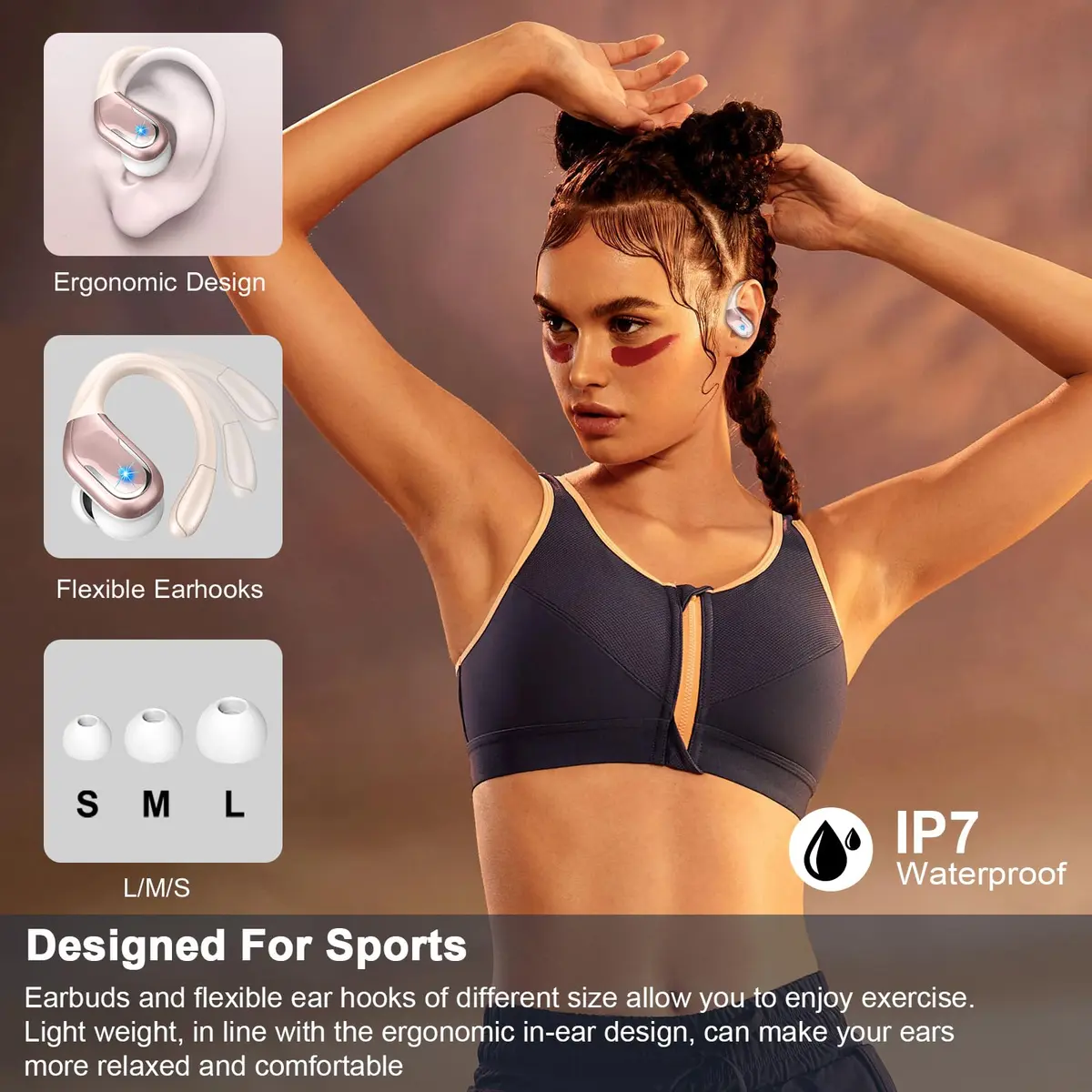Ltinist Wireless Earbud with Bluetooth 5.4, 75H Playtime, Waterproof IP7, ENC Noise Canceling Mic, Rosegold - view 6
