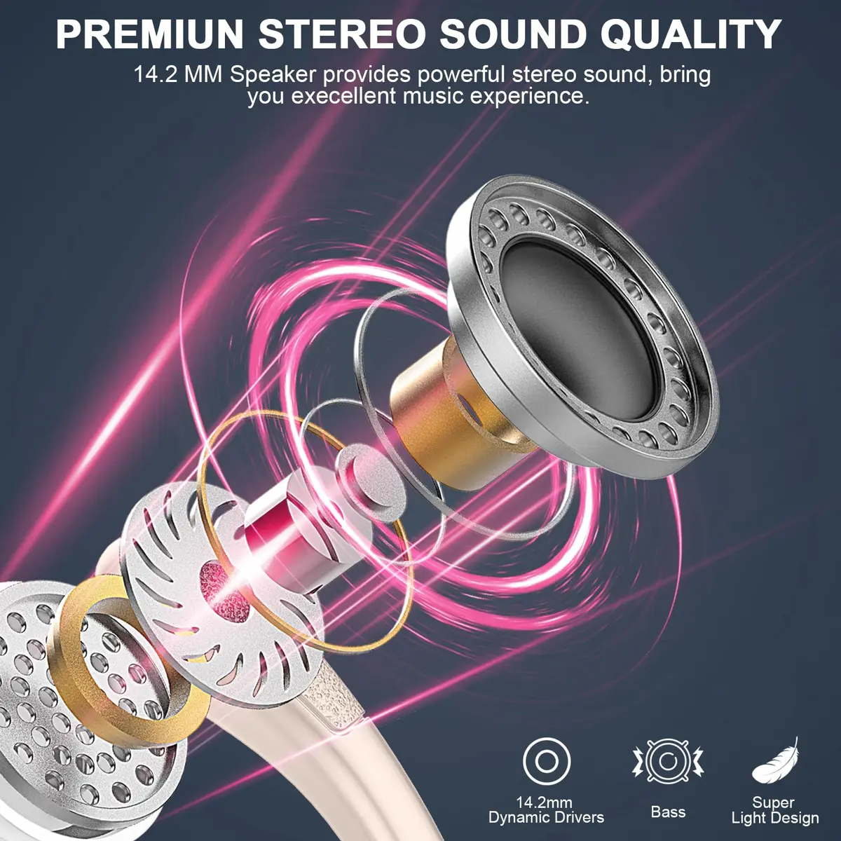 Ltinist Wireless Earbud with Bluetooth 5.4, 75H Playtime, Waterproof IP7, ENC Noise Canceling Mic, Rosegold - view 2