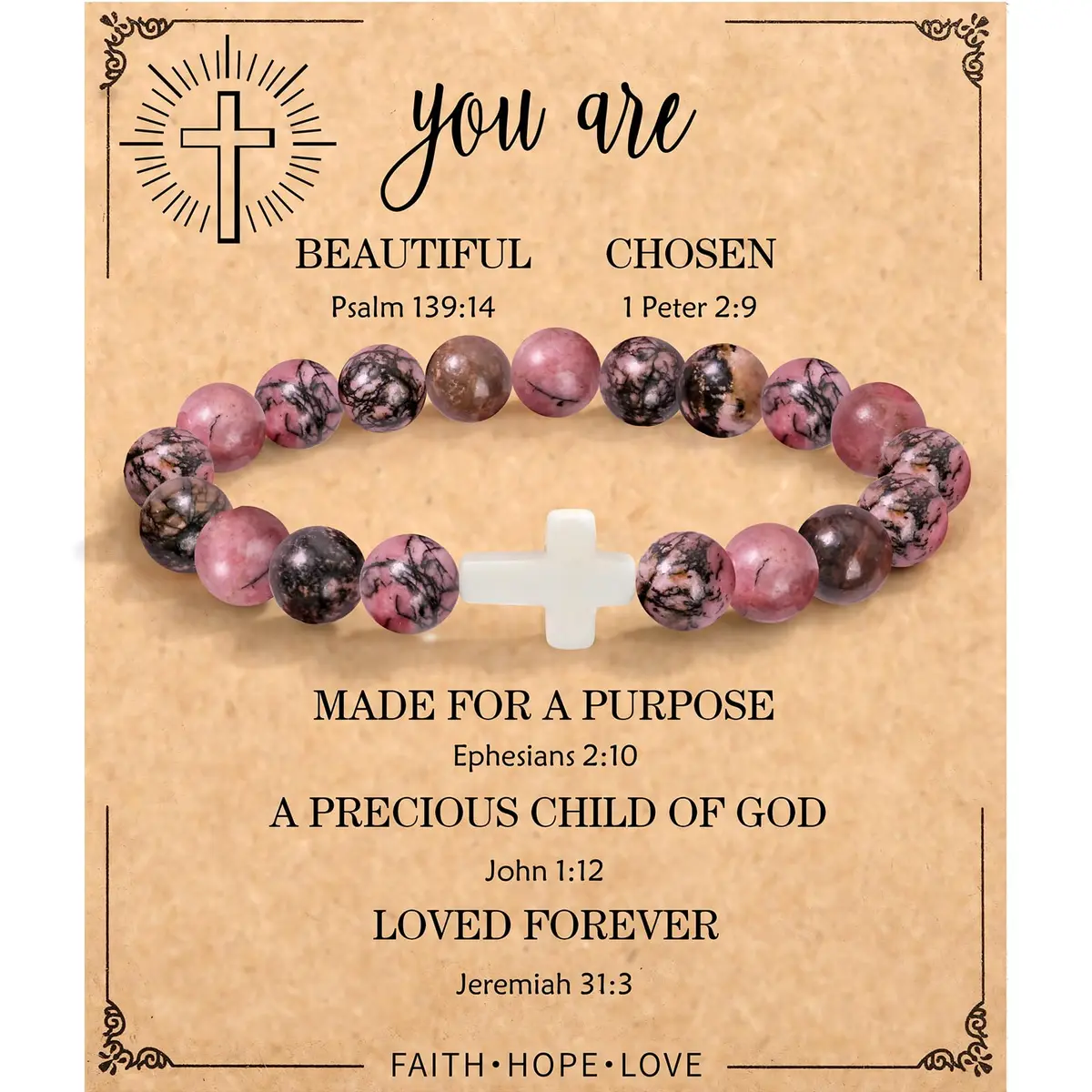 Paderast Red Natural Stone Cross Bracelet 17.8 cm (7") | Inspirational Faith Jewelry for Women - main product image