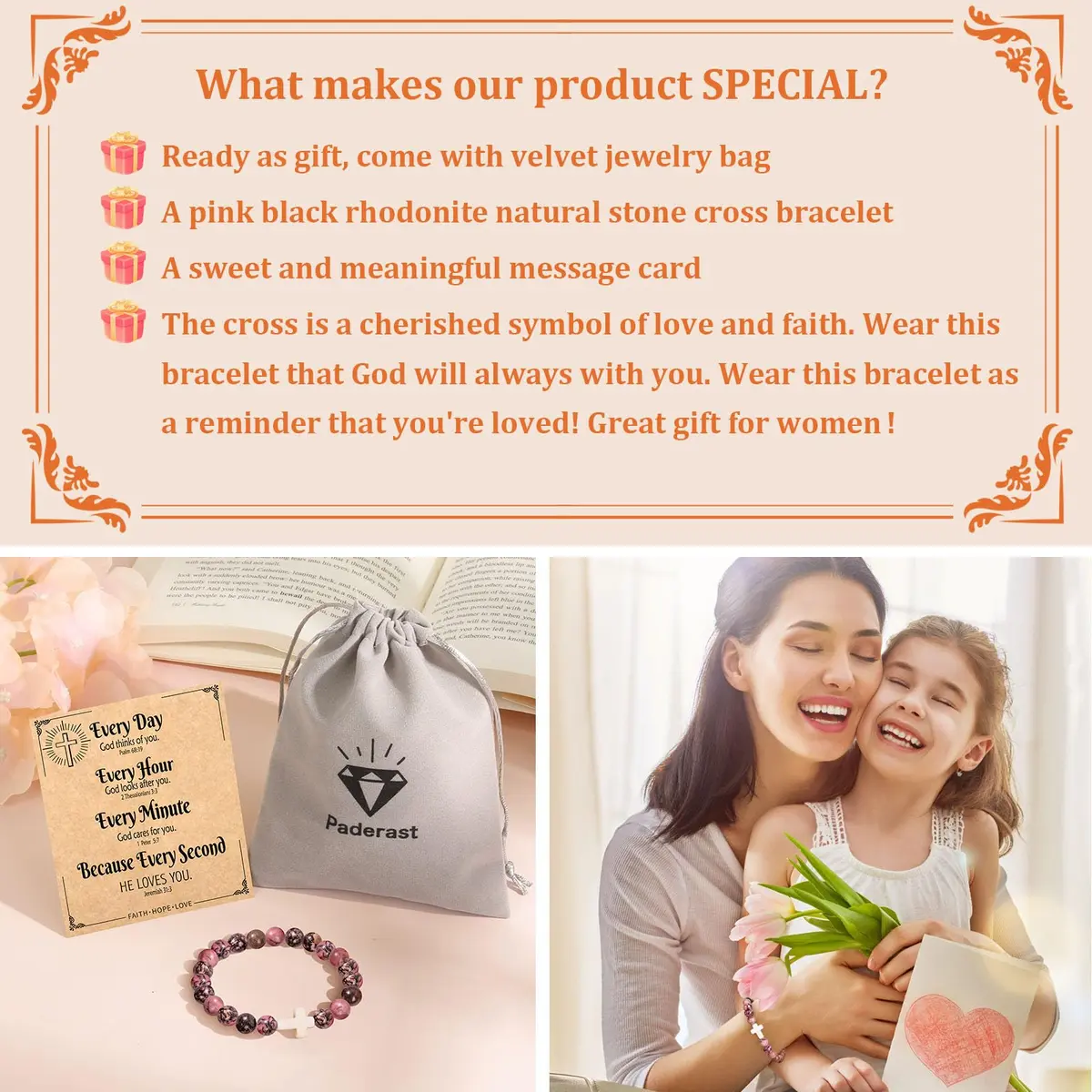 Paderast Red Natural Stone Cross Bracelet 17.8 cm (7") | Inspirational Faith Jewelry for Women - view 7