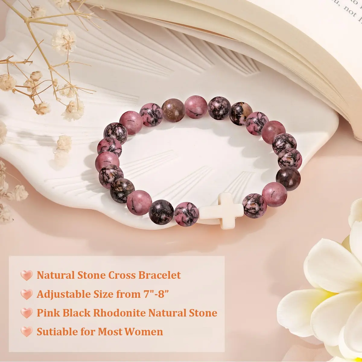 Paderast Red Natural Stone Cross Bracelet 17.8 cm (7") | Inspirational Faith Jewelry for Women - view 4